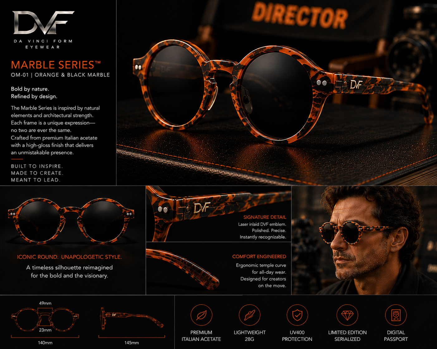 DVF Marble Series orange and black marble campaign board